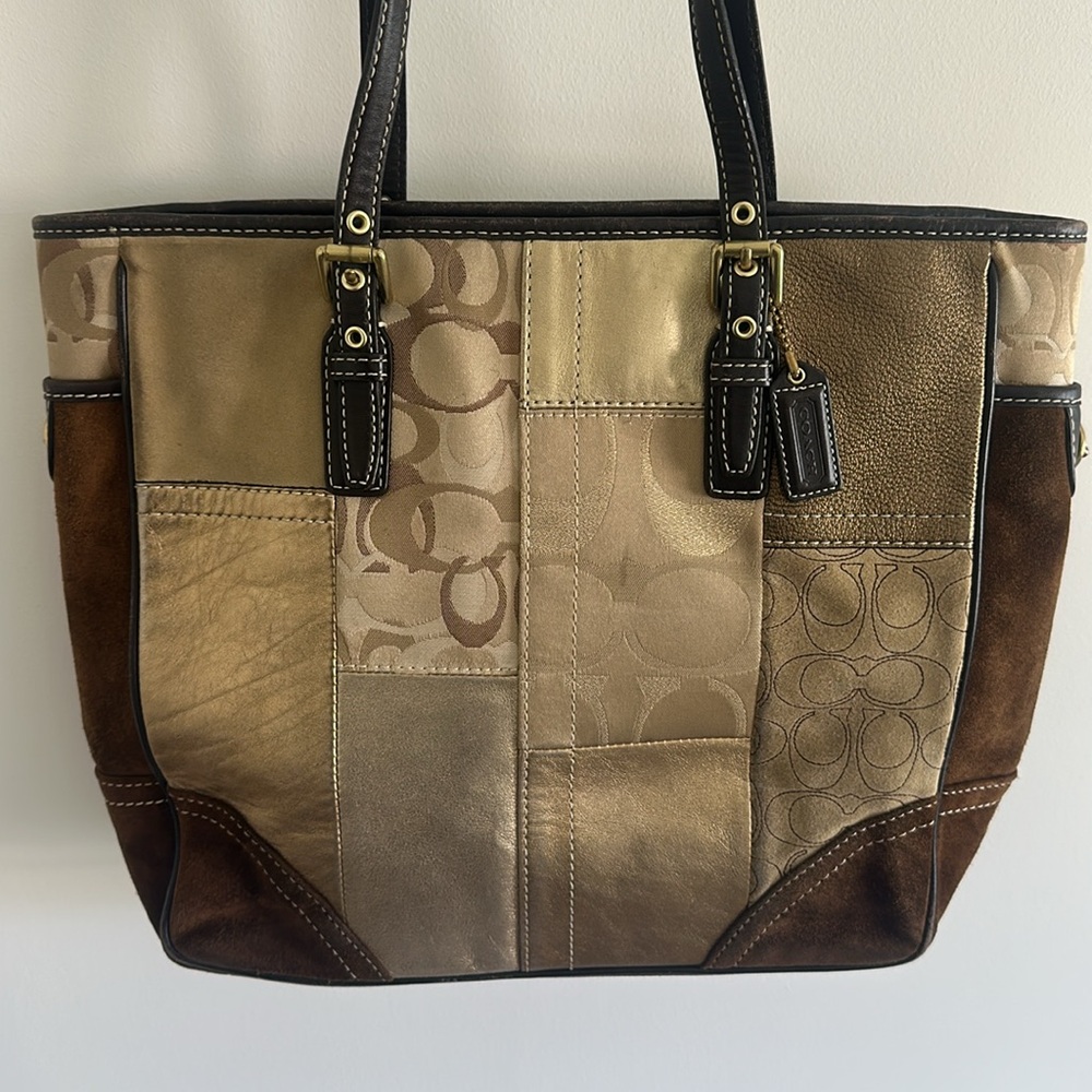 Y2K Gold patchwork Coach leather tote